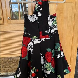 Windsor Black Dress with Red and White Floral Pattern